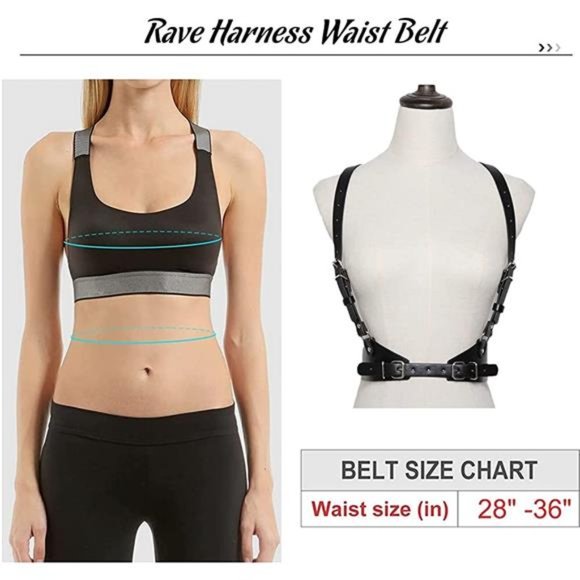 HLJA Waist Punk Harness Belt Fashion Body Chain Black Leather Goth Rave Adjustab main image 7